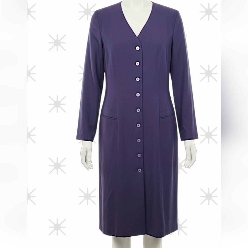 Vintage 80s Dani Max Navy Button Front Midi Dress | Long Sleeve | Size 8